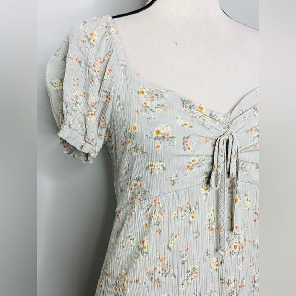 Hippie Rose Green Puff Sleeve Floral Cottage Core Mini Dress - Picture 3 of 9